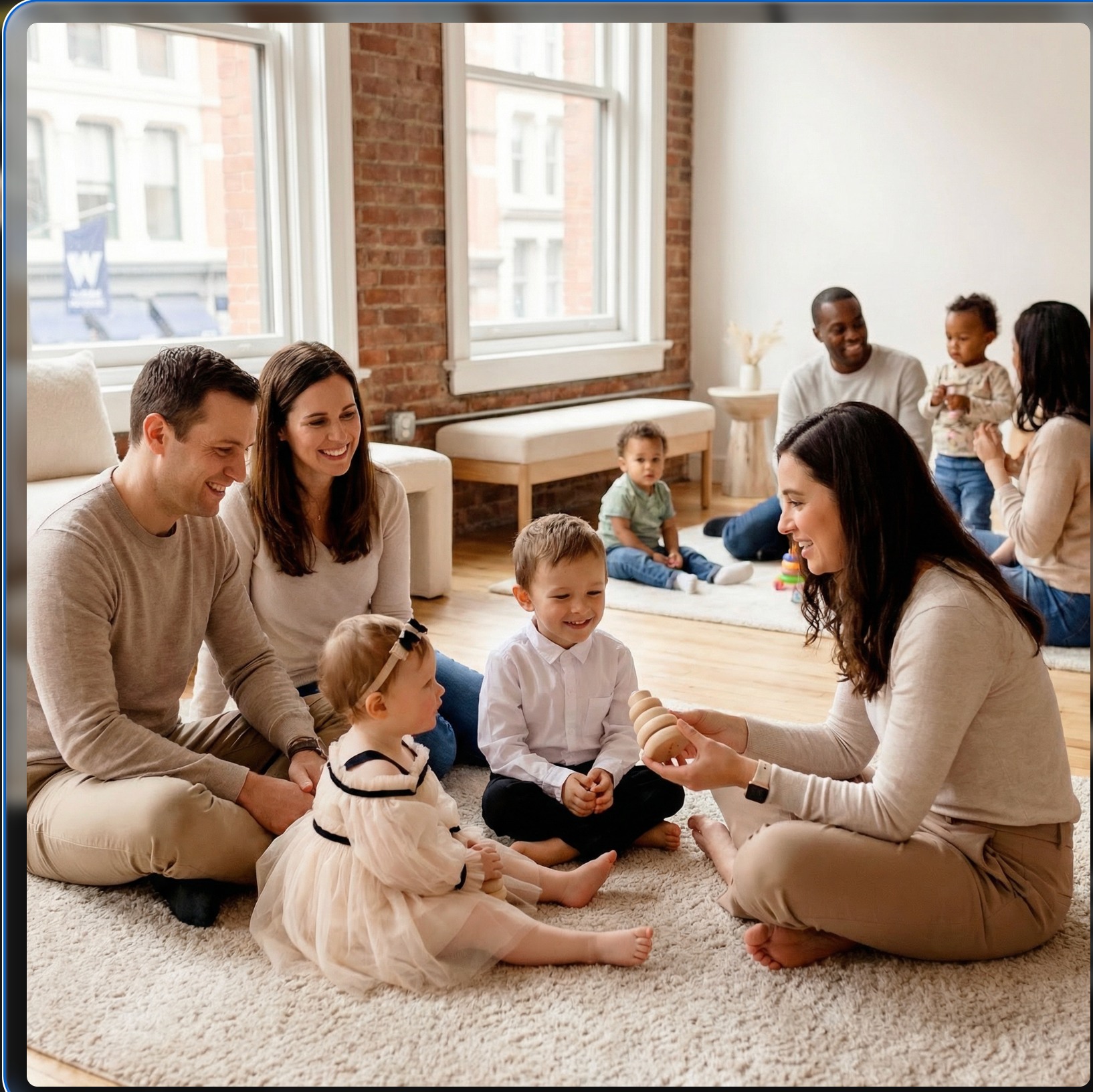 Diverse families and therapist during an early intervention session